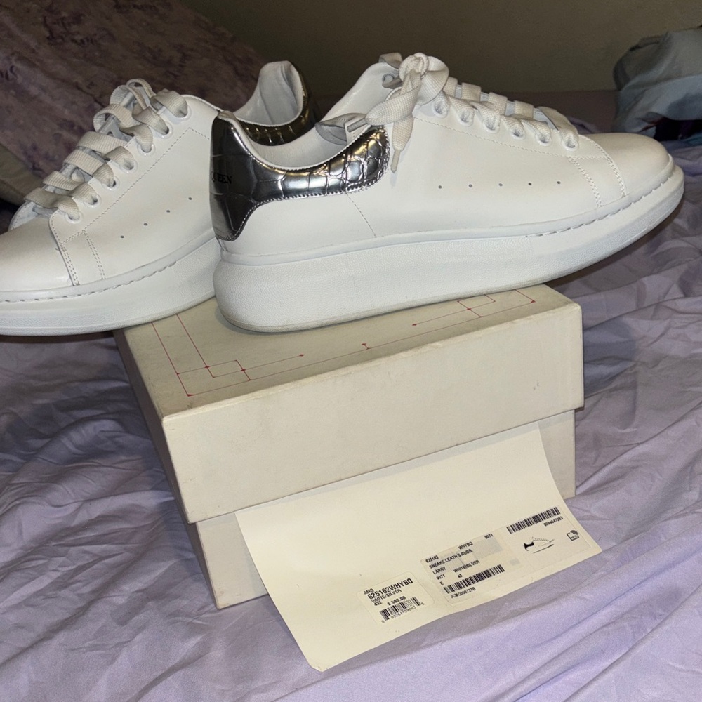 Alexander McQueen White and Metallic Sneakers